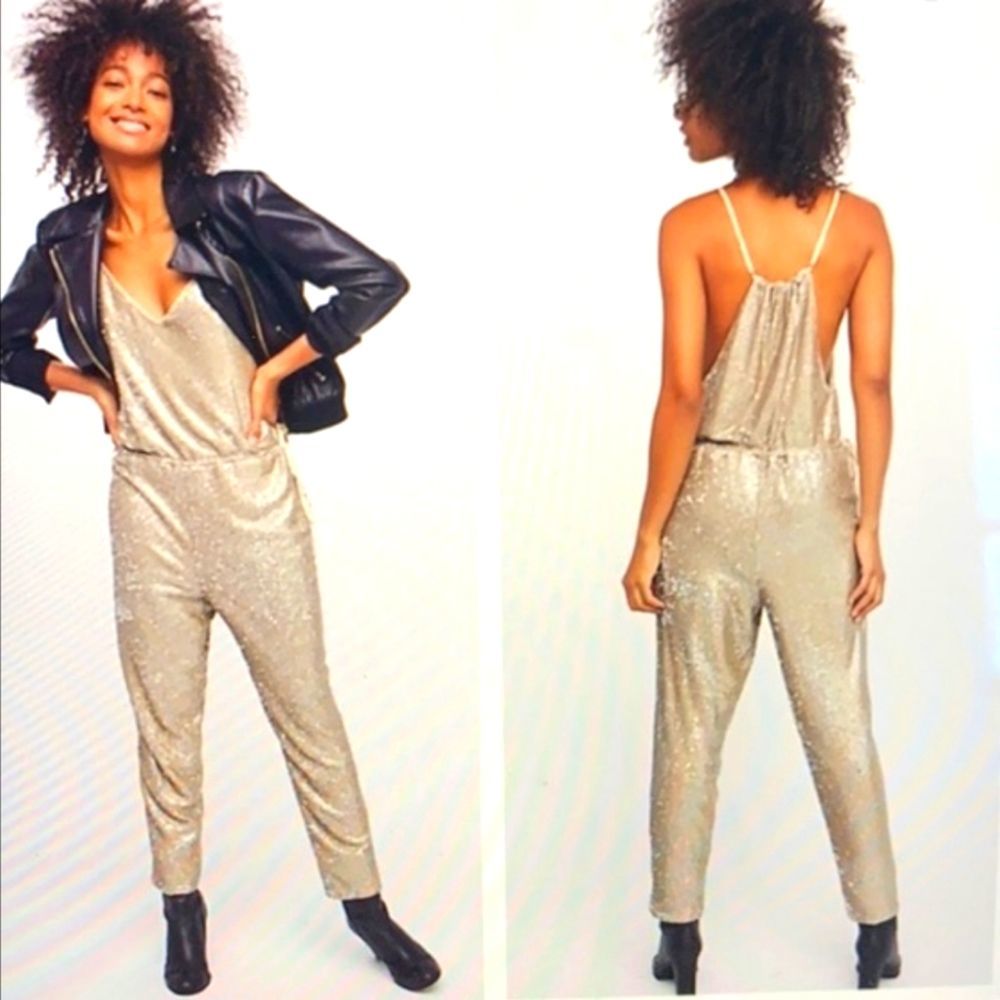 Free People Sequin Jumpsuit Shiny
